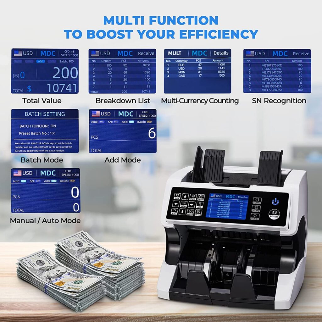 Multi-Currency Mix Value Counting Machine with 2 CIS/UV/IR/MG/MT Counterfeit Detection (Bank-Grade)